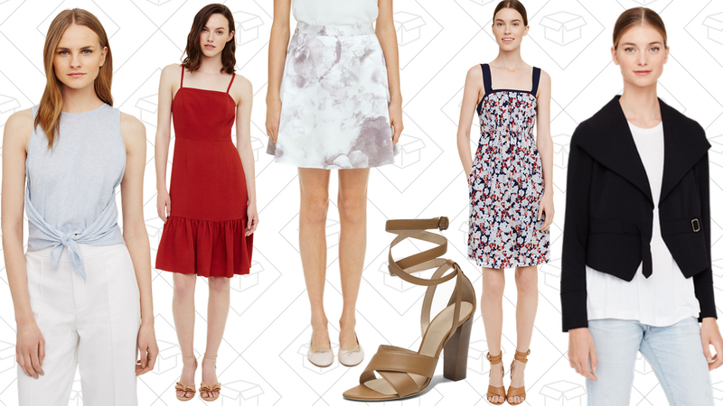 Sofye Tie-Front Tank, $35 | Miija Ruffle-Hem Dress, $119 | Pagille Floral Skirt, $53 | Valencina Sandal, $101 | Enisen Dress, $89 | Mika Jacket, $53